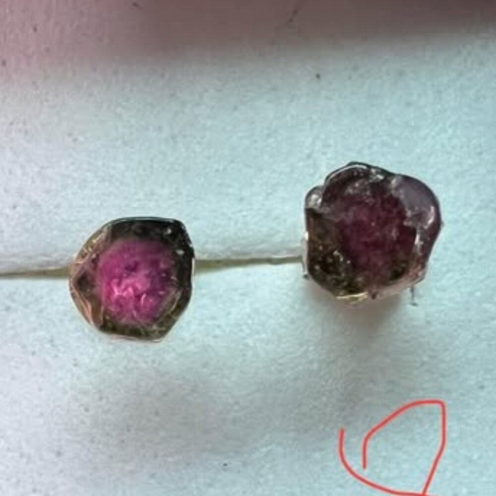 Watermelon tourmaline silver earrings